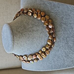 Silpada 3 Strand Golden Hued Button Pearl's, Intertwined With Brown Beads